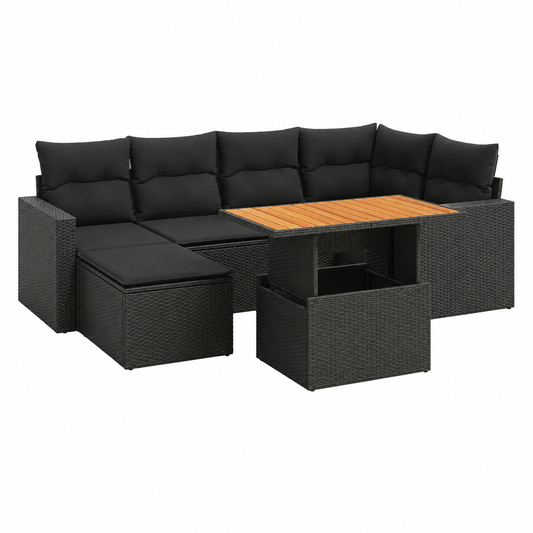 Ensemble de mobilier de jardin 7 pièces avec coussins noirs