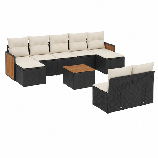 Ensemble de mobilier extérieur 10 pièces avec coussins noirs