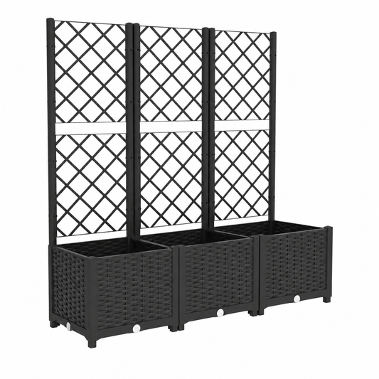 Bac à fleurs avec treillis noir 120x40x136 cm