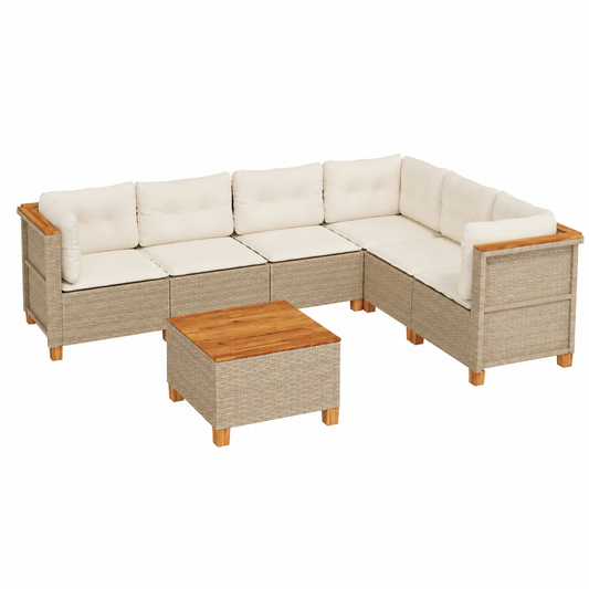 Ensemble de mobilier de jardin 7 pièces avec coussins beiges