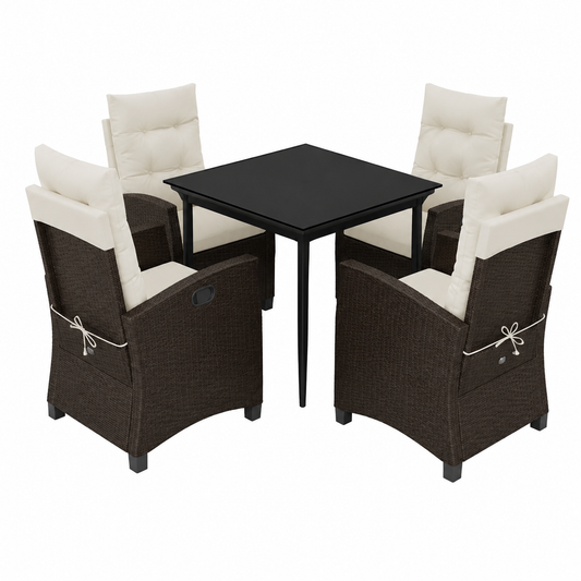 Ensemble de jardin 5 pièces avec coussins marron en rotin