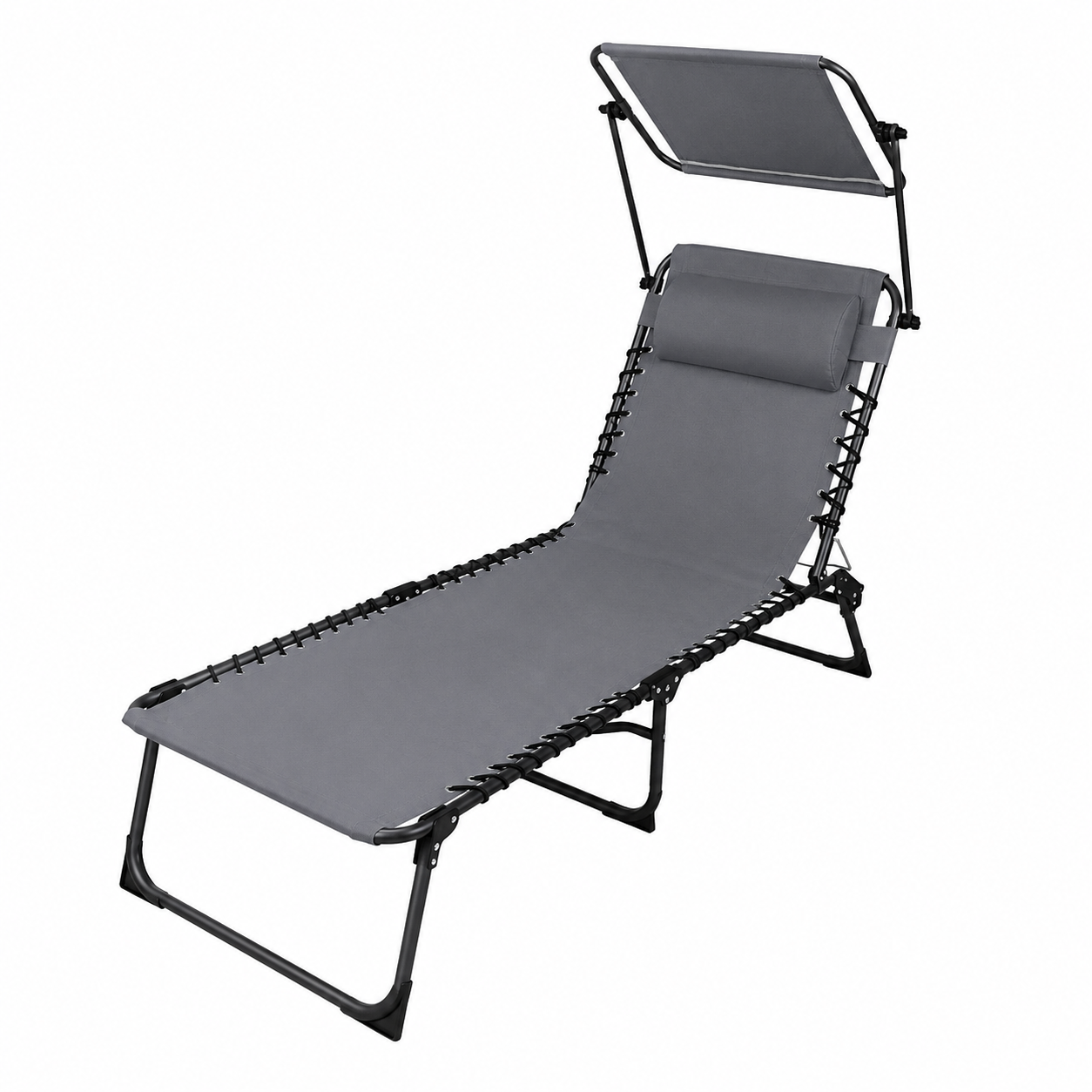 Chaise longue confortable avec pare-soleil et coussin gris