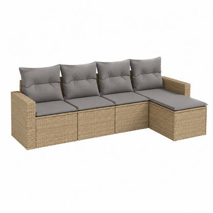 Ensemble extérieur 5 pièces avec coussins en résine tressée beige