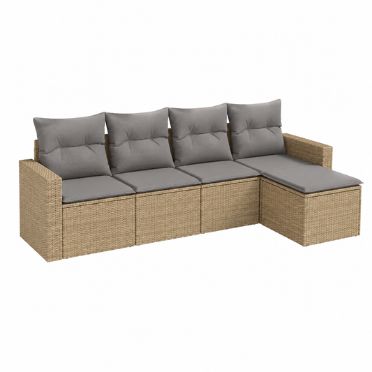 Ensemble extérieur 5 pièces avec coussins en résine tressée beige