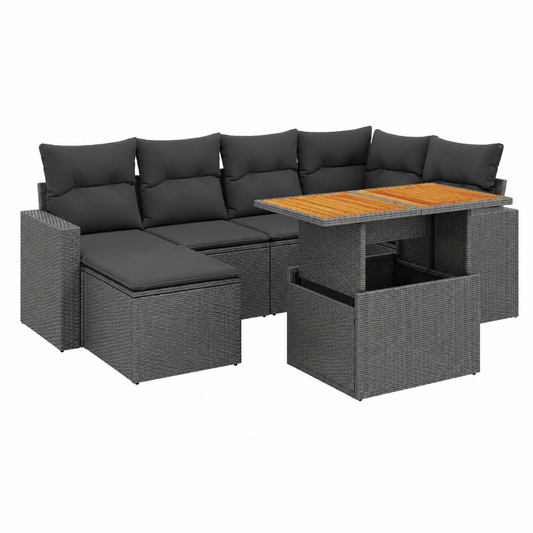Ensemble de mobilier de jardin 7 pièces avec coussins noirs