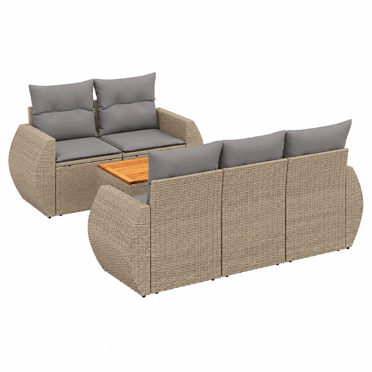Ensemble mobilier de jardin 6 pièces avec coussins beige