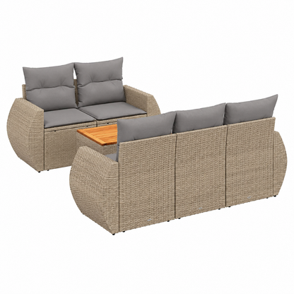 Ensemble mobilier de jardin 6 pièces avec coussins beige