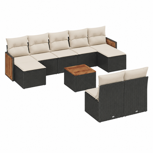 Ensemble de mobilier extérieur 10 pièces avec coussins noirs