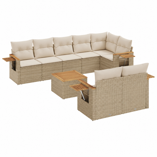 Ensemble de meubles de jardin avec coussins beige en résine tressée