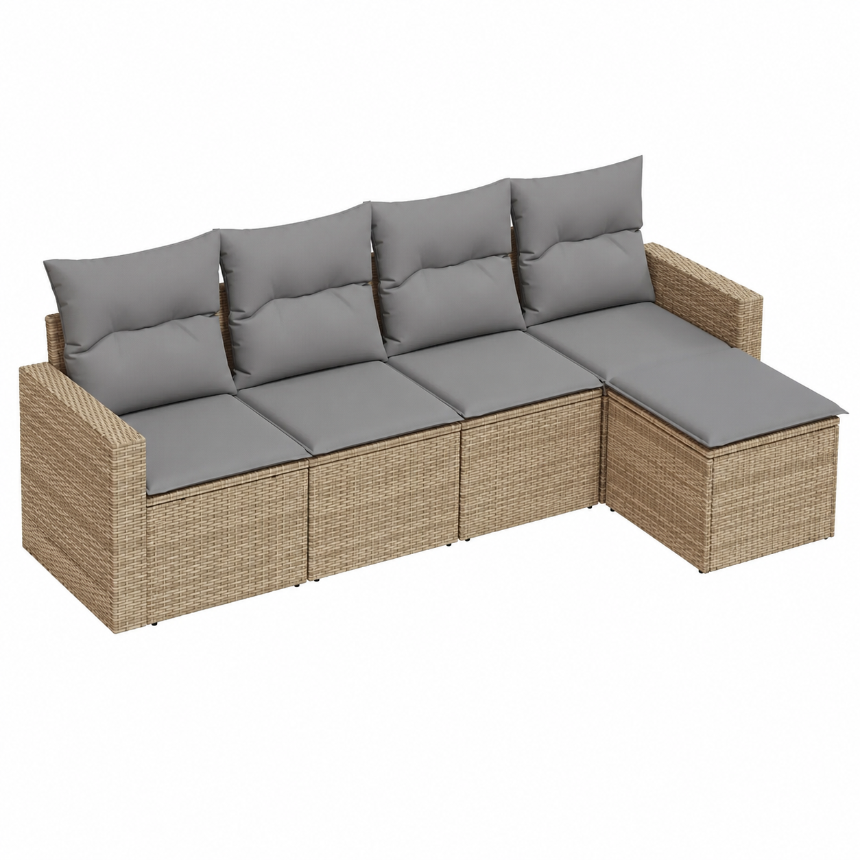 Ensemble extérieur 5 pièces avec coussins en résine tressée beige