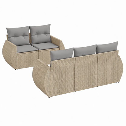 Ensemble mobilier de jardin 6 pièces avec coussins beige