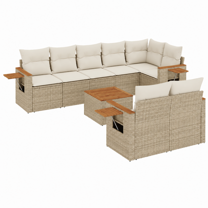 Ensemble de meubles de jardin avec coussins beige en résine tressée