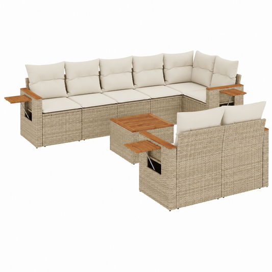 Ensemble de meubles de jardin avec coussins beige en résine tressée