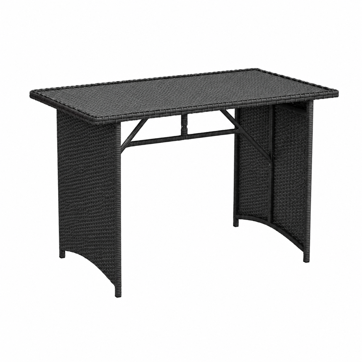 Table de jardin rectangulaire en osier avec plateau en verre