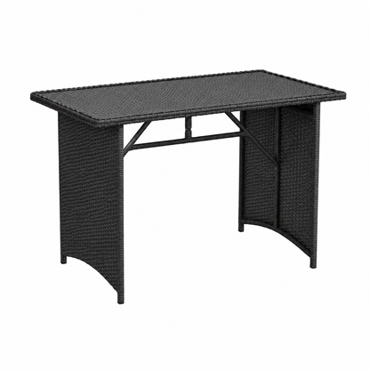Table de jardin rectangulaire en osier avec plateau en verre