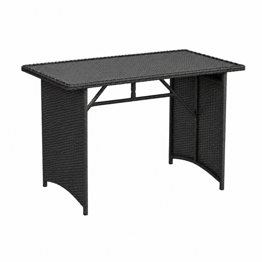 Table de jardin rectangulaire en osier avec plateau en verre