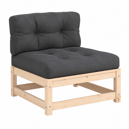 Banquette extérieure en bois de pin sans accoudoirs et avec coussins