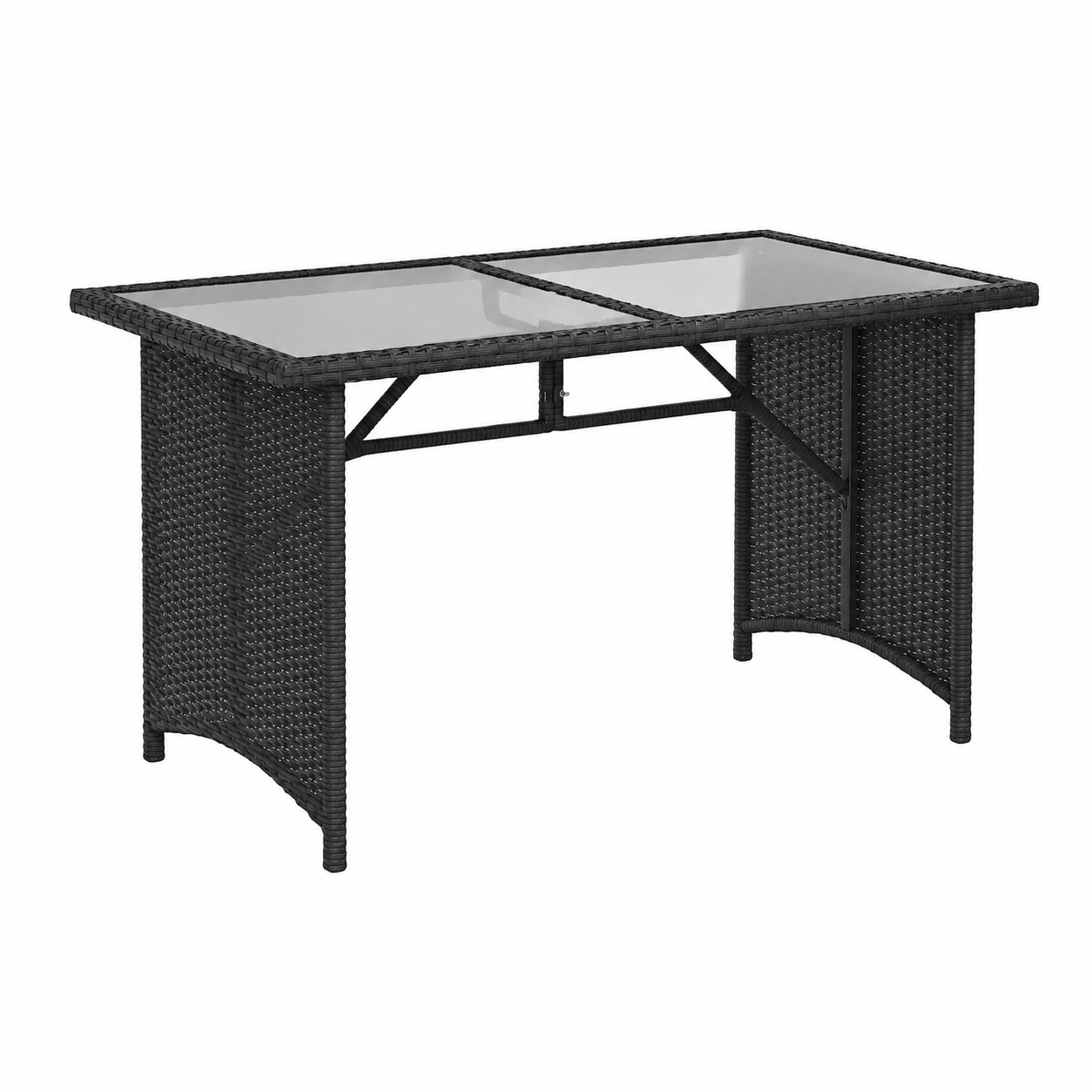 Table de jardin rectangulaire en osier avec plateau en verre