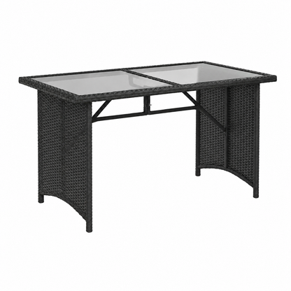 Table de jardin rectangulaire en osier avec plateau en verre