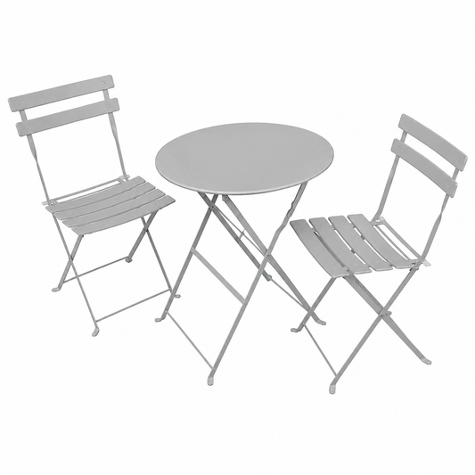 Ensemble de balcon avec table ronde et 2 chaises grises