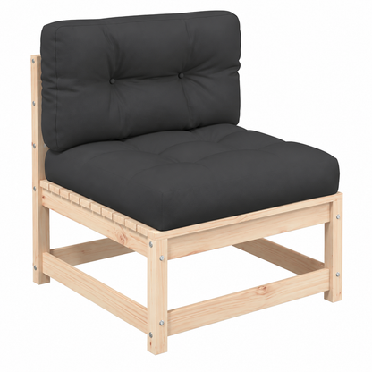 Banquette extérieure en bois de pin sans accoudoirs et avec coussins