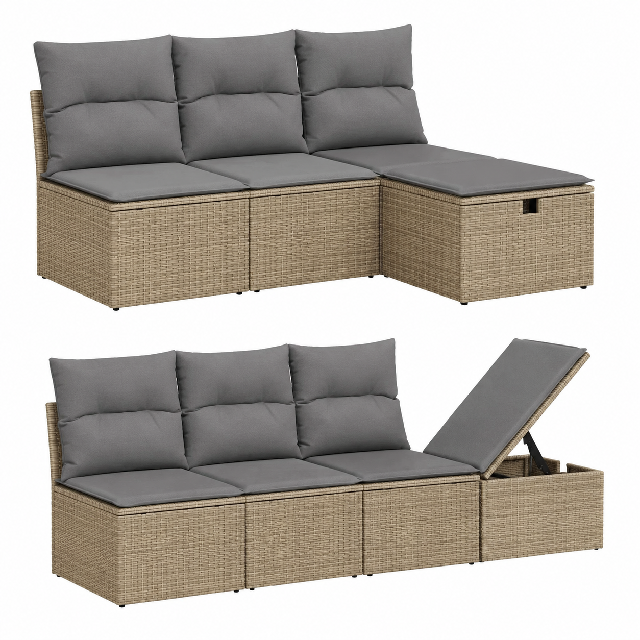 Ensemble de jardin 7 pièces résine tressée beige avec coussins