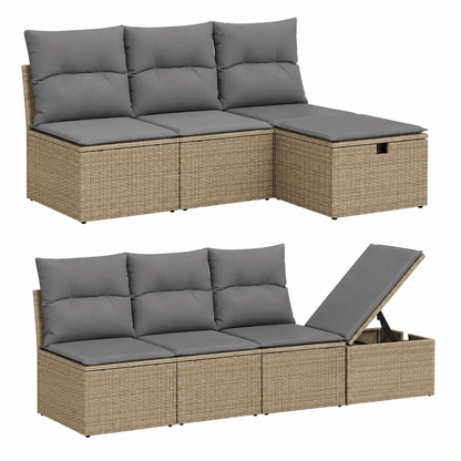 Ensemble de jardin 7 pièces résine tressée beige avec coussins