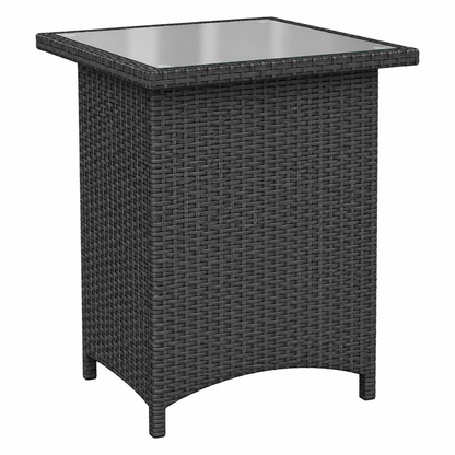 Table de jardin rectangulaire en osier avec plateau en verre