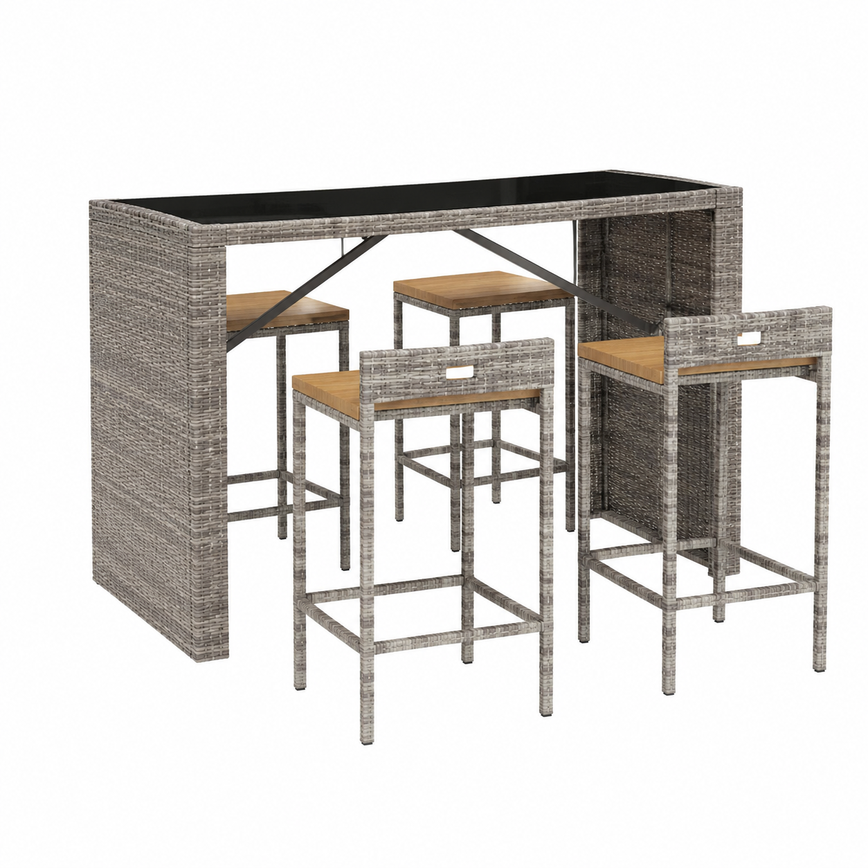 Mobilier de jardin 7 pièces en rotin gris et acacia