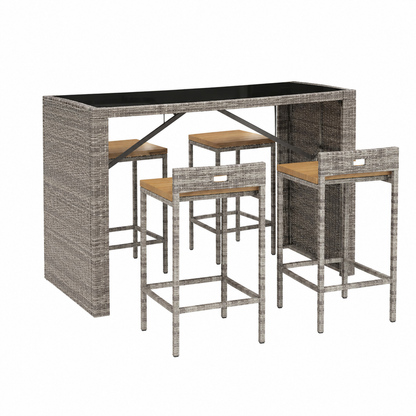 Mobilier de jardin 7 pièces en rotin gris et acacia