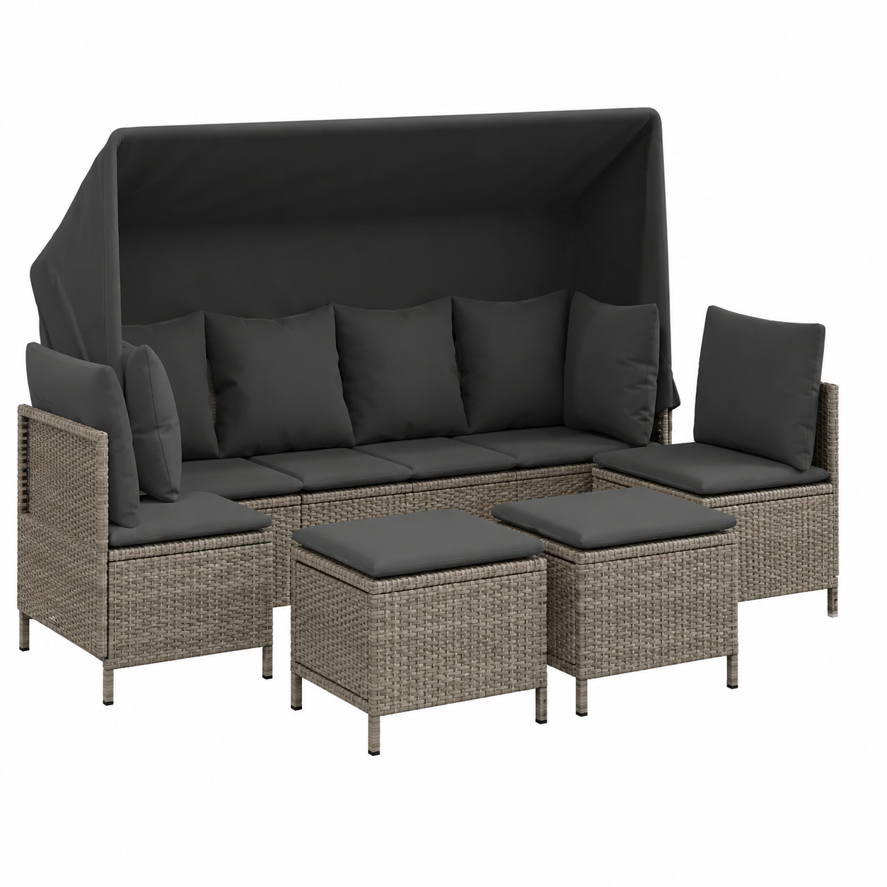 Ensemble de mobilier d'extérieur 5 pièces avec coussins gris