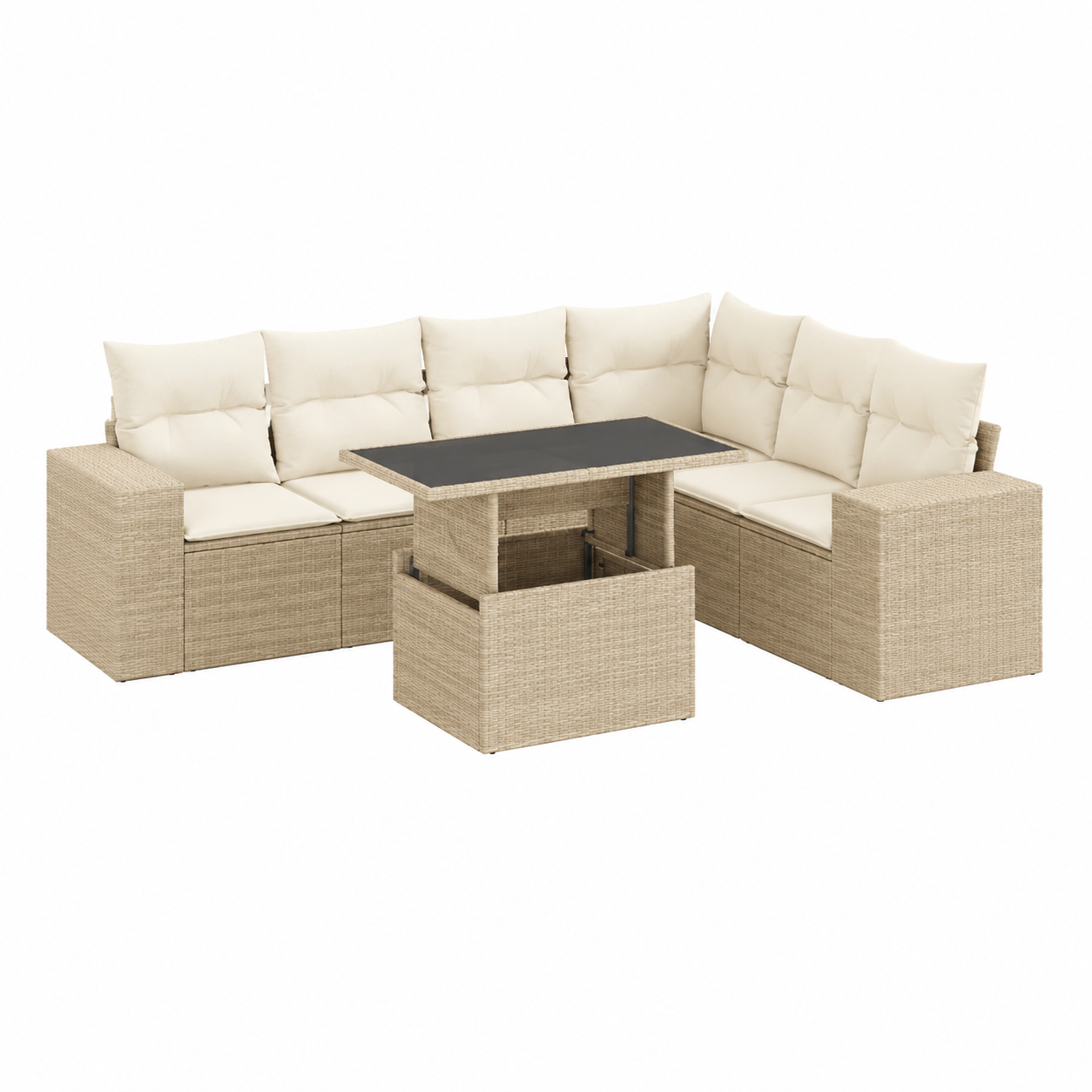 Ensemble de jardin 7 pièces avec coussins beige
