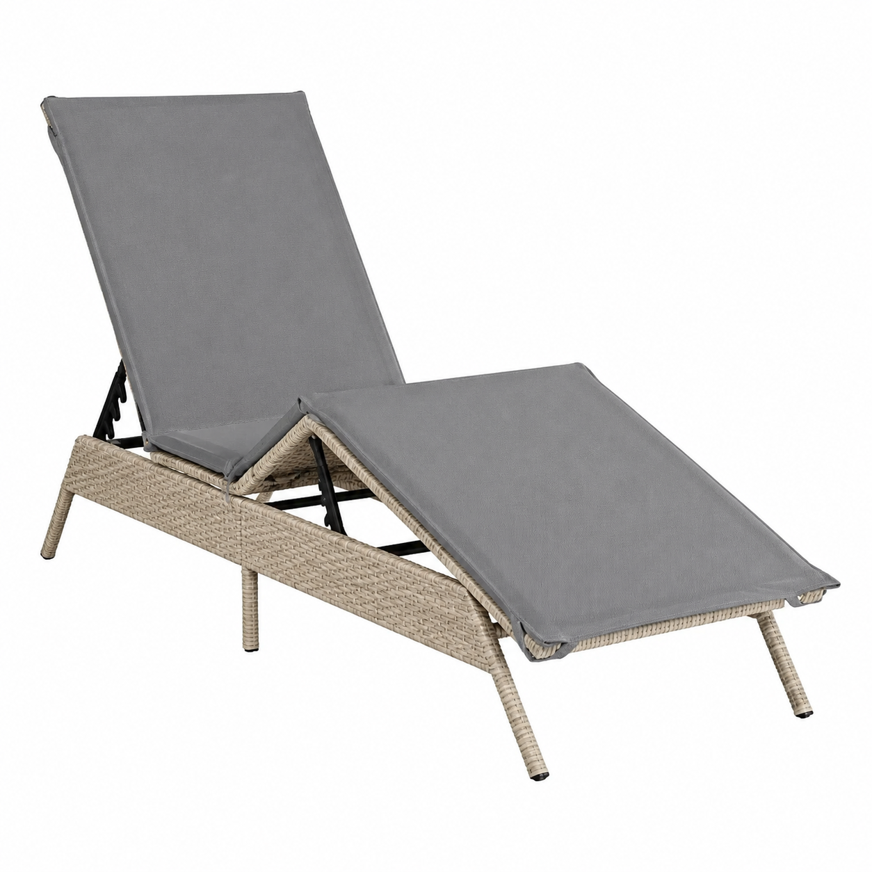 Ensemble de 2 chaises longues avec table en résine tressée beige