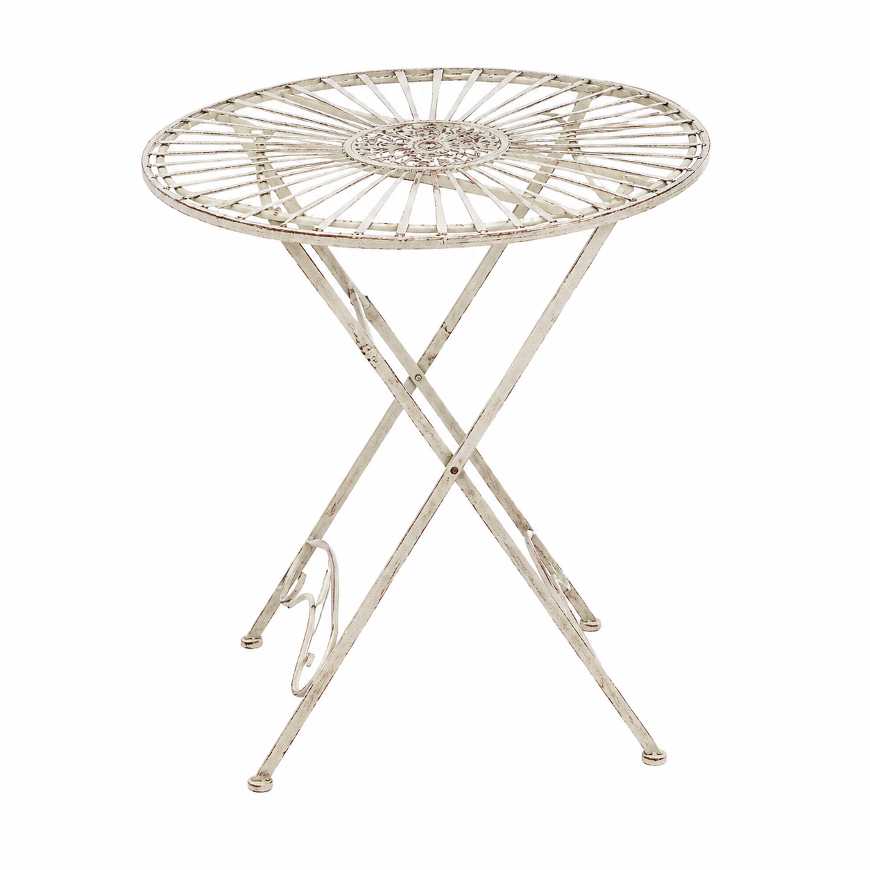 Table d'extérieur ronde en métal crème