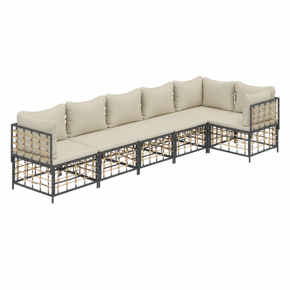 Ensemble de jardin 6 places avec coussins anthracite en résine