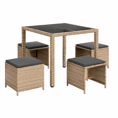 Lot de 4 tabourets de jardin avec coussins beige 41x41x36 cm
