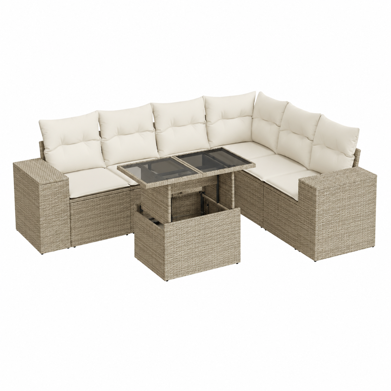 Ensemble de jardin 7 pièces avec coussins beige