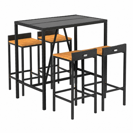 Ensemble de mobilier de jardin 5 pièces en rotin et acacia