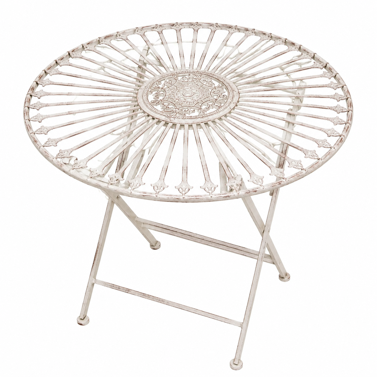 Table d'extérieur ronde en métal crème