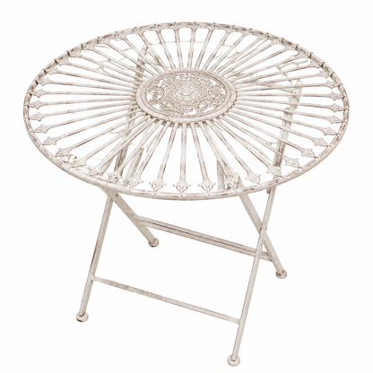 Table d'extérieur ronde en métal crème