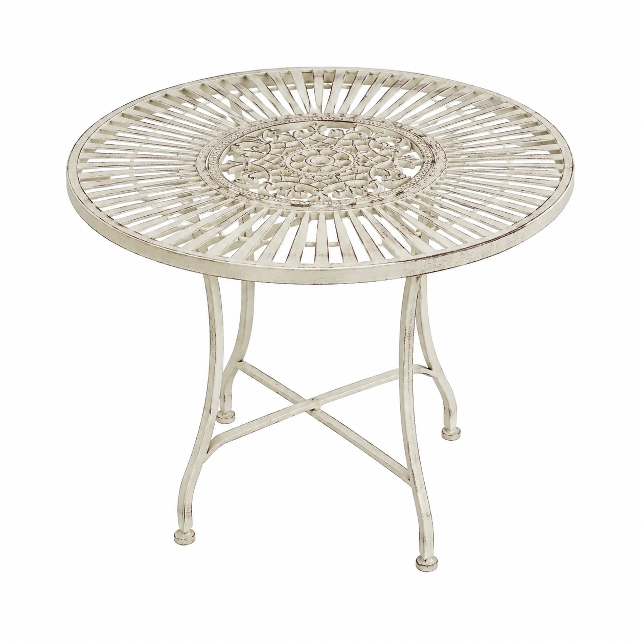 Table d'extérieur ronde en métal crème
