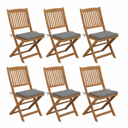 Ensemble de 6 chaises de jardin pliables avec coussins en bois d'acacia