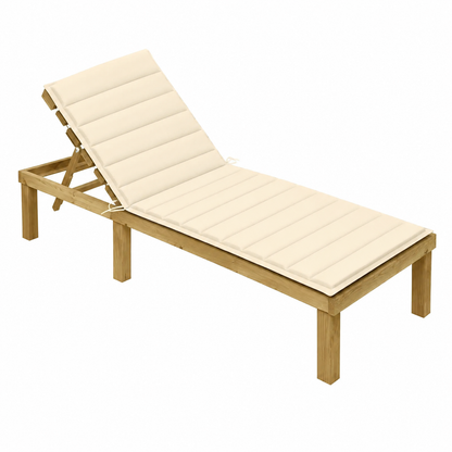 Chaise longue en bois de pin avec coussin crème