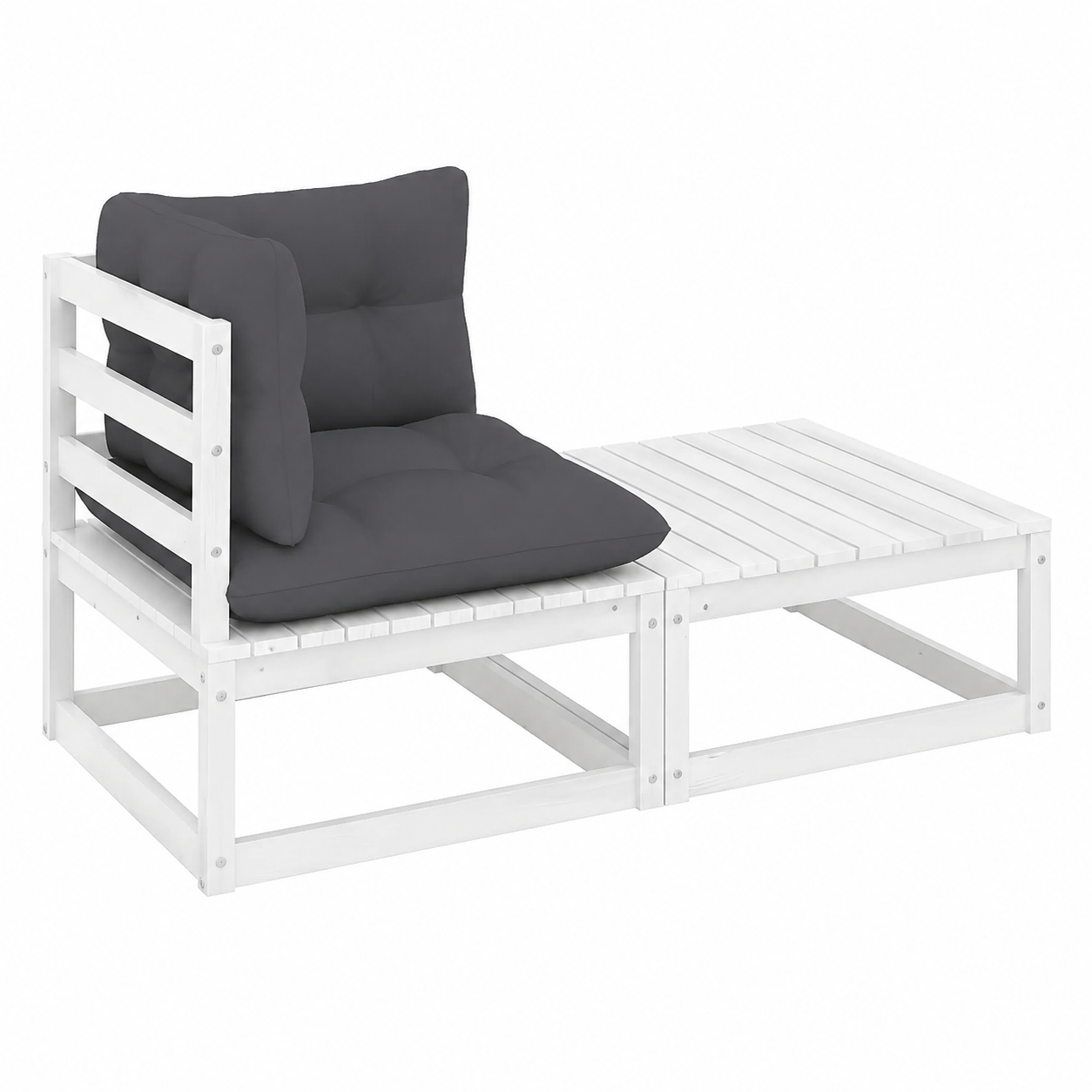 Ensemble de 2 canapés de jardin avec coussins en bois blanc