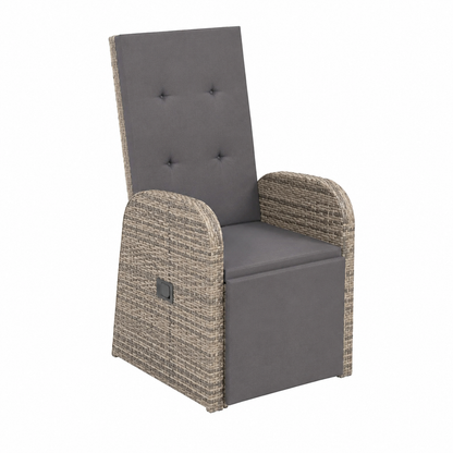 Ensemble de deux chaises de jardin inclinables avec coussins gris en résine tressée
