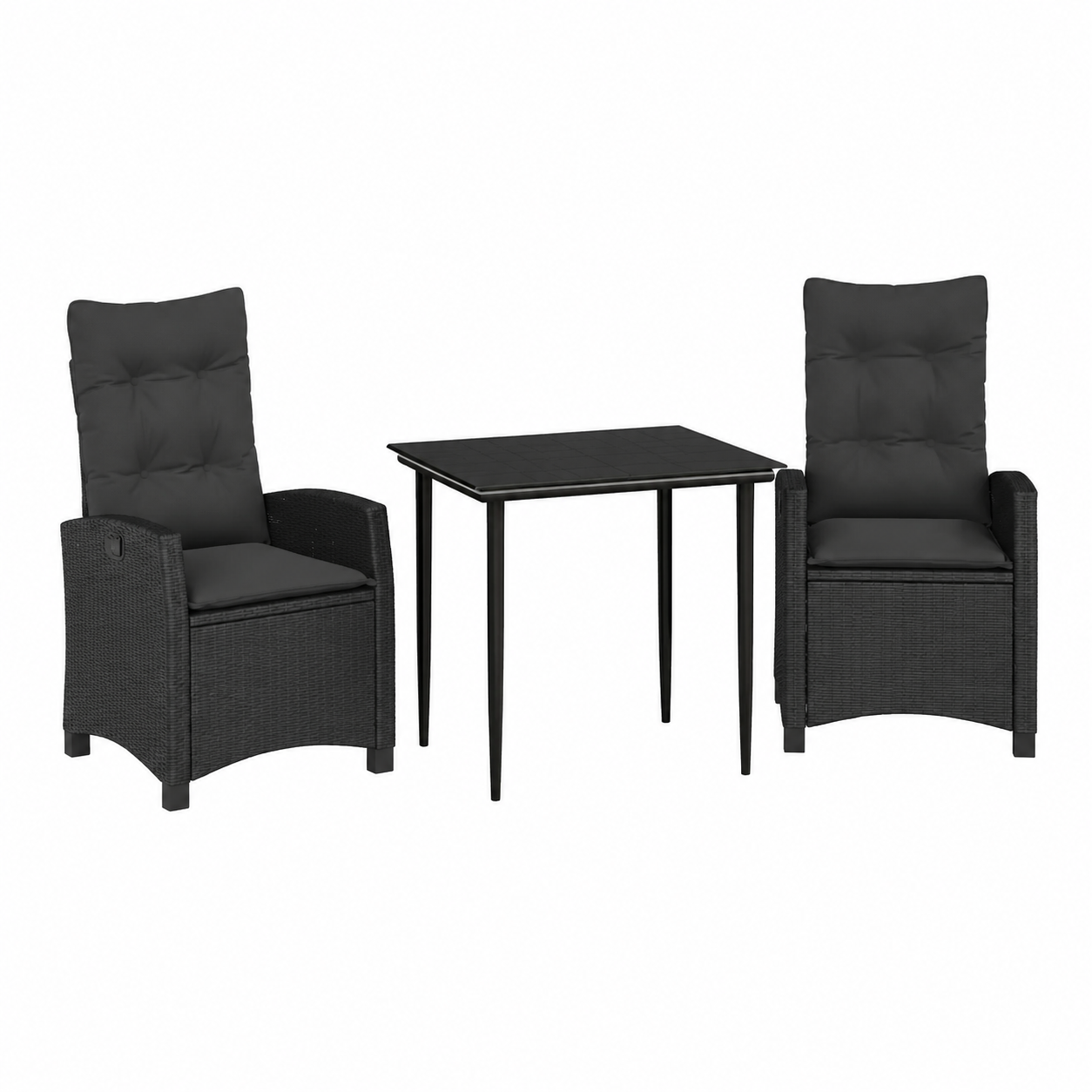 Ensemble de mobilier de jardin avec coussins, 3 pièces, noir