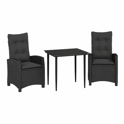 Ensemble de mobilier de jardin avec coussins, 3 pièces, noir
