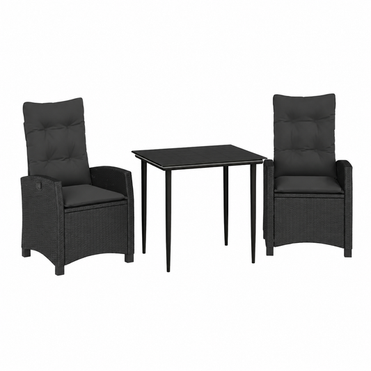 Ensemble de mobilier de jardin avec coussins, 3 pièces, noir
