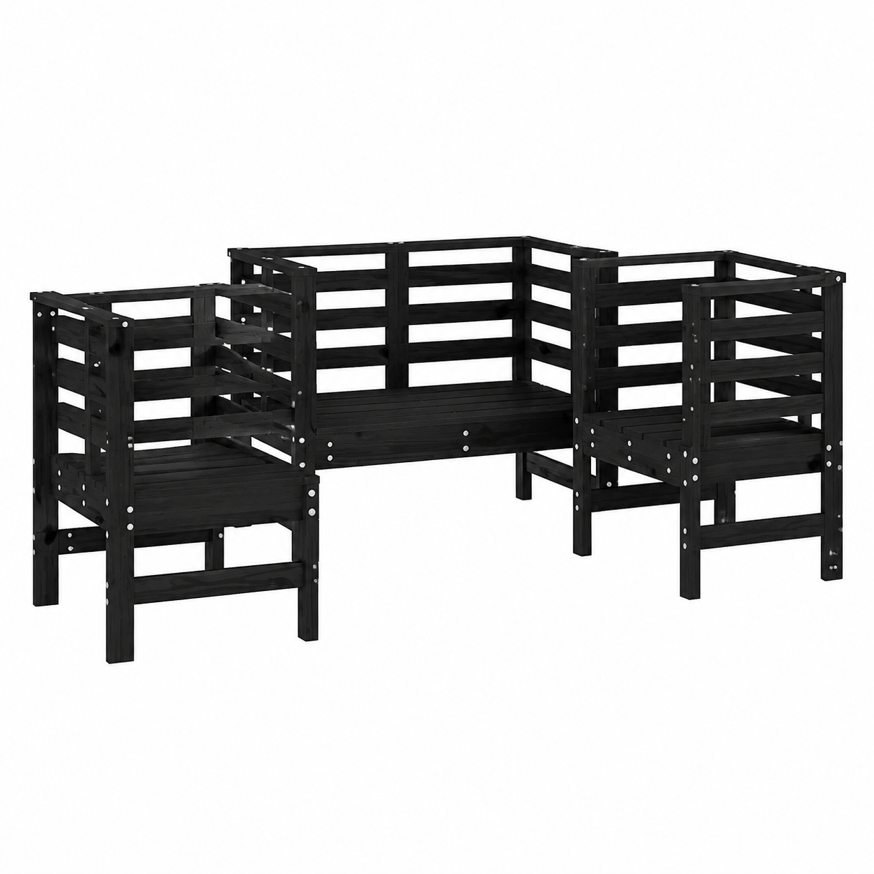 Ensemble de mobilier de jardin 3 pièces en pin massif noir