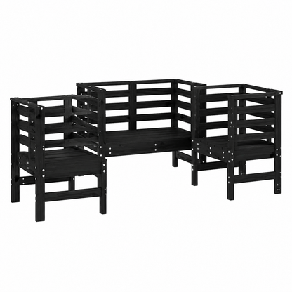 Ensemble de mobilier de jardin 3 pièces en pin massif noir